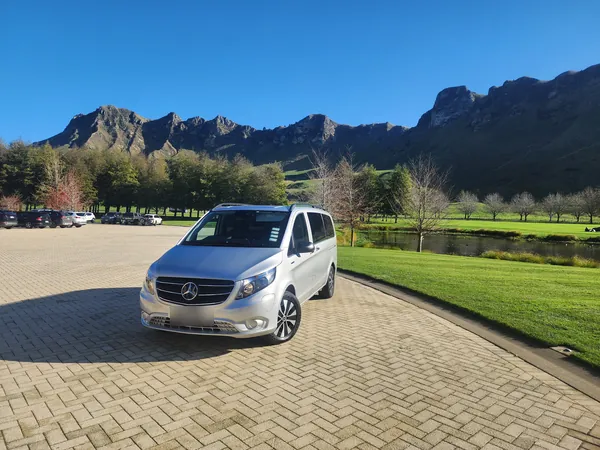 Fully electric Mercedes-Benz eVito beneath Te Mata Peak in Hawke's Bay