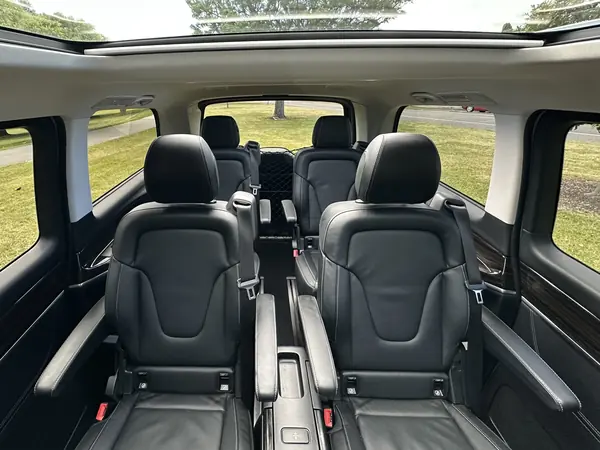 Individual leather captain's chairs inside the Mercedes-Benz V-Class